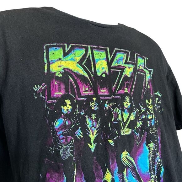 Unisex Kiss Destroyer Album Neon Fluorescent  Black Cotton Concert Tee Shirt   L - Picture 2 of 2